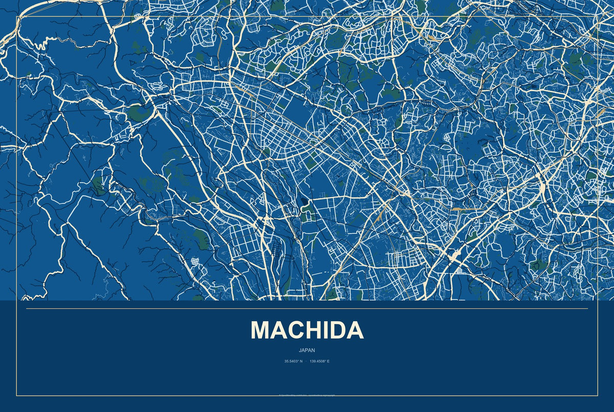 Machida, Japan City Map Aluminum Sign in Harbor Cobalt style