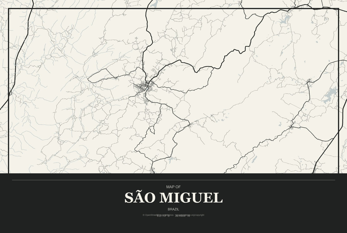 São Miguel, Brazil City Map Aluminum Sign in Museum Plaque style