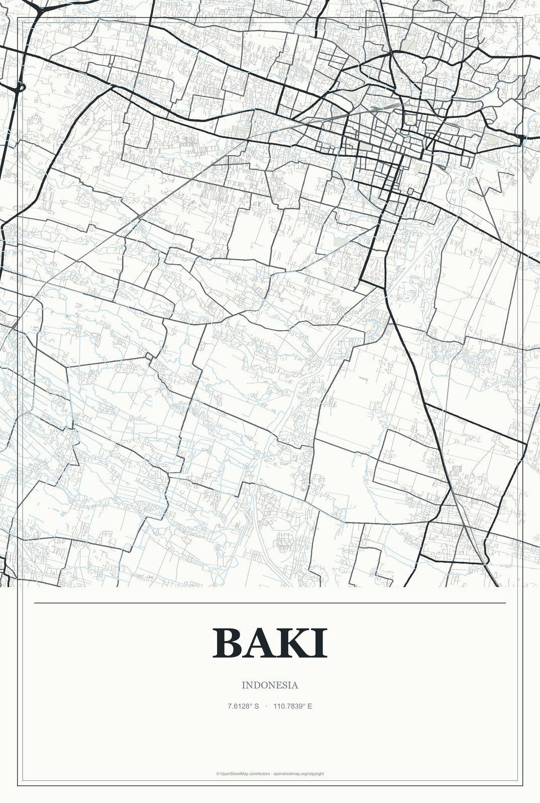 Baki, Indonesia City Map Aluminum Sign in Gallery Air style