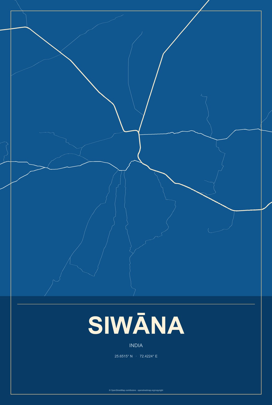 Siwāna, India City Map Aluminum Sign in Harbor Cobalt style
