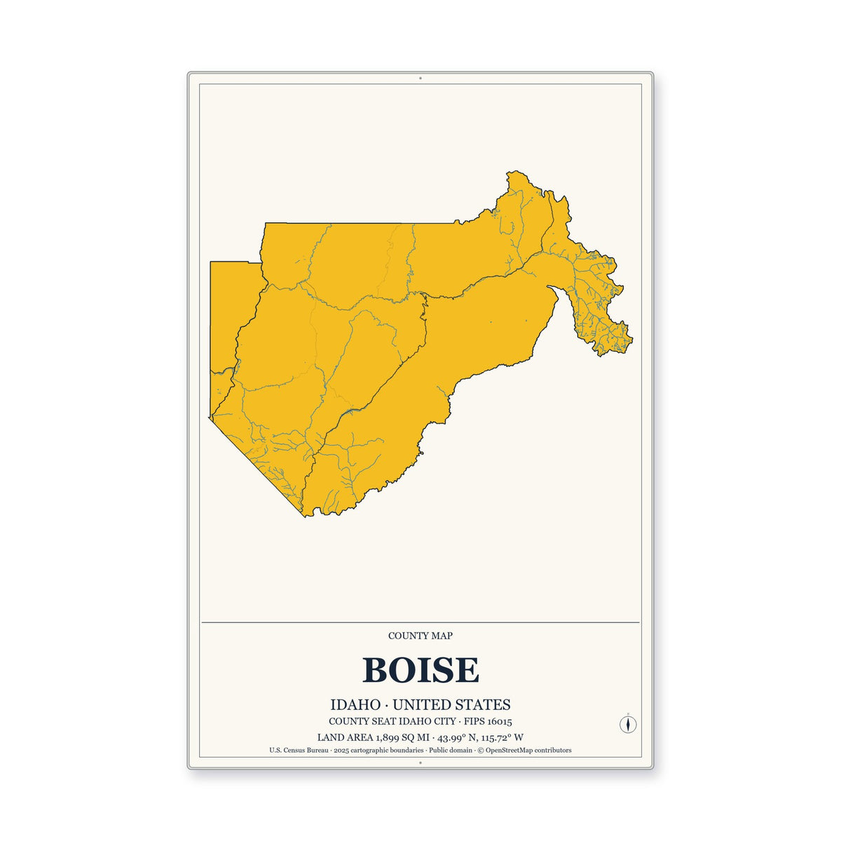 Boise County, Idaho Map Aluminum Sign in Citrine Modern style