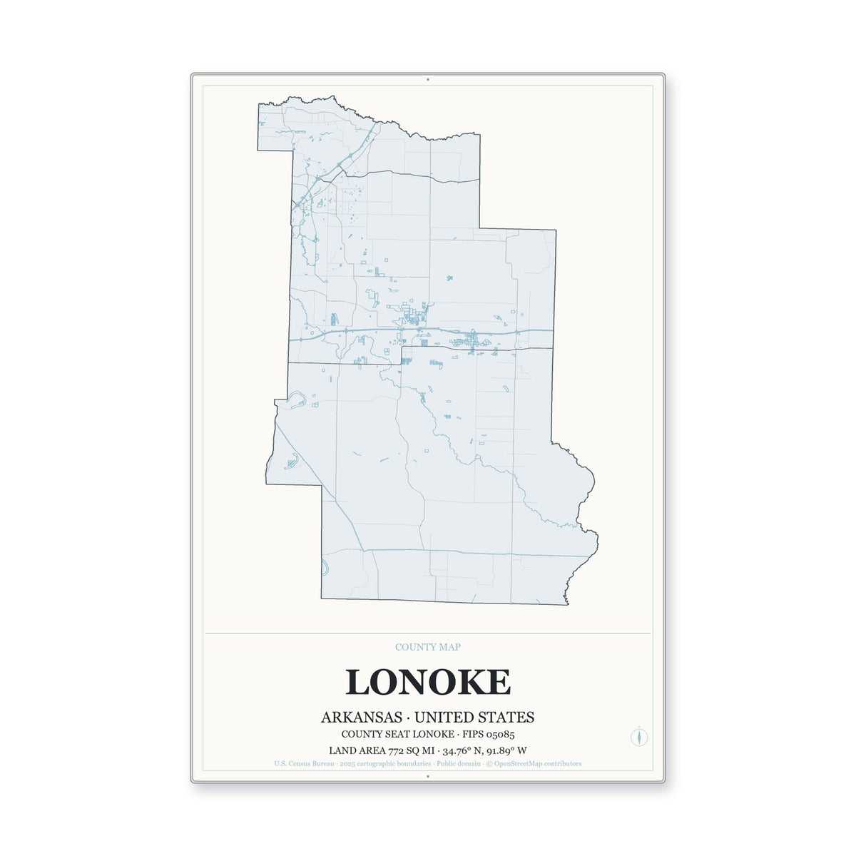 Lonoke County, Arkansas Map Aluminum Sign in Gallery Air style