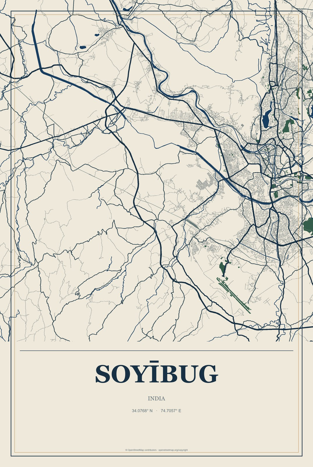 Soyībug, India City Map Aluminum Sign in Coastal Cutout style