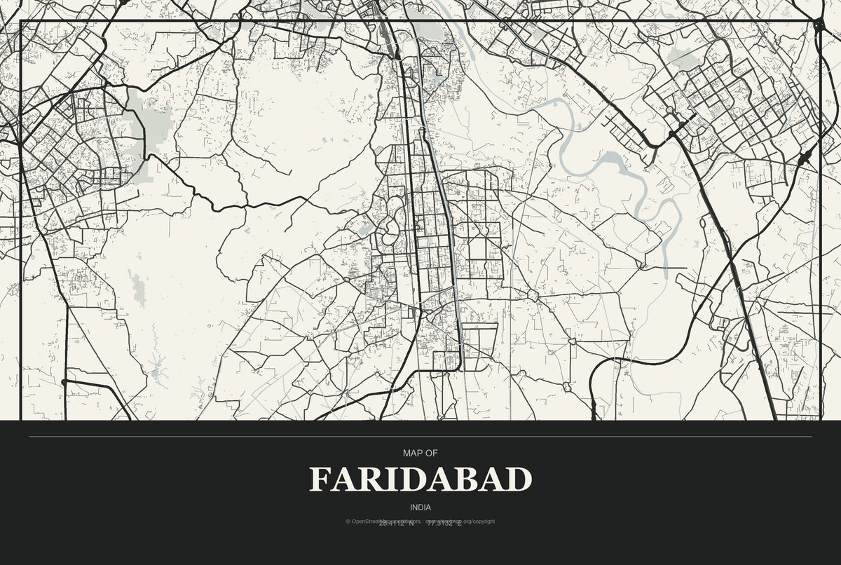 Faridabad, India City Map Aluminum Sign in Museum Plaque style