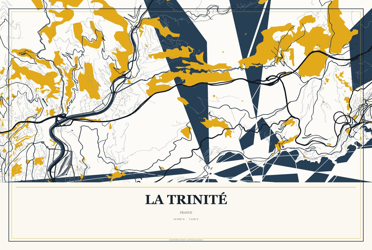 La Trinité, France City Map Aluminum Sign in Citrine Modern style