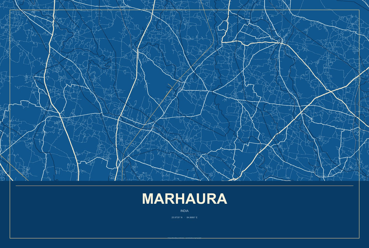 Marhaura, India City Map Aluminum Sign in Harbor Cobalt style