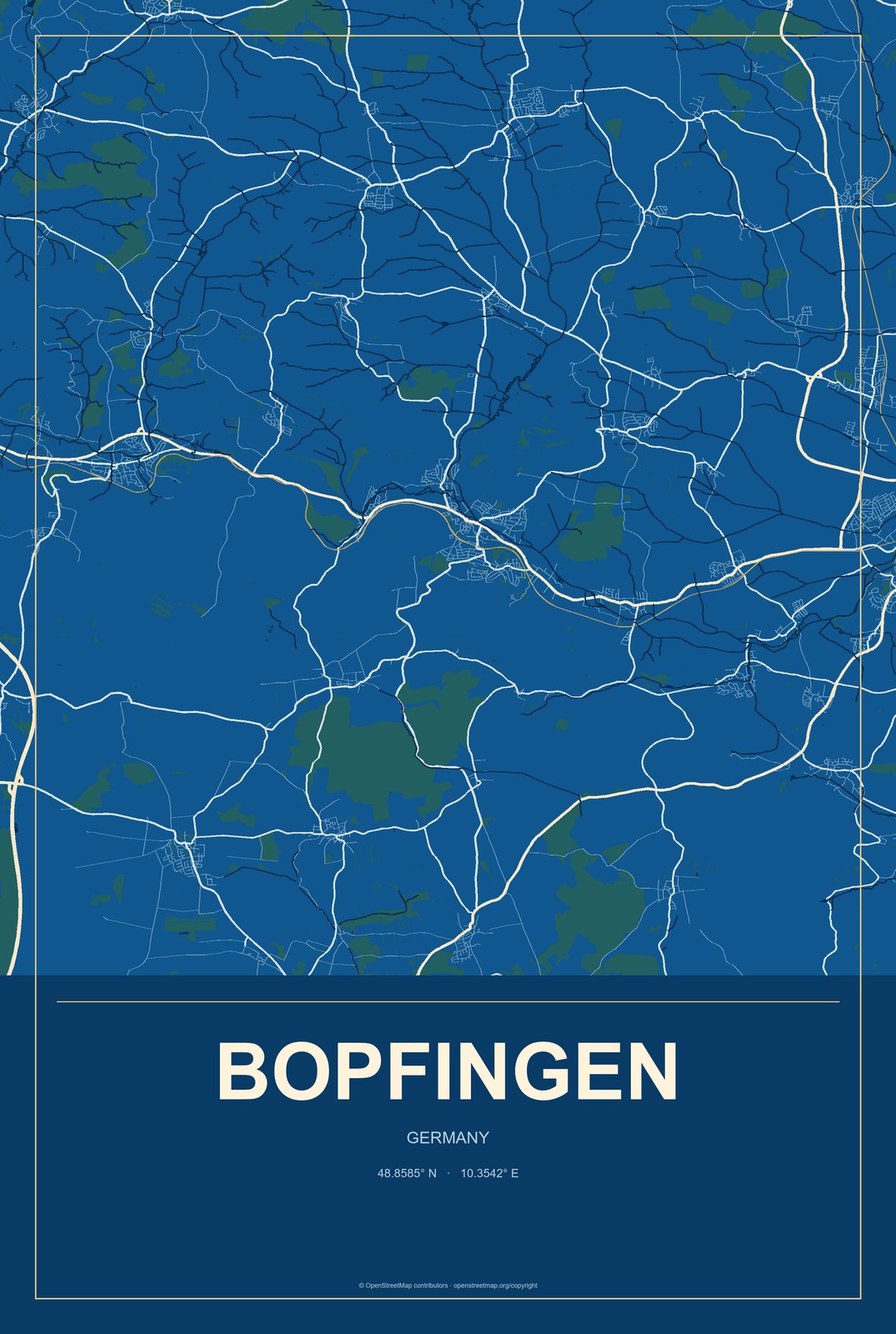 Bopfingen, Germany City Map Aluminum Sign in Harbor Cobalt style