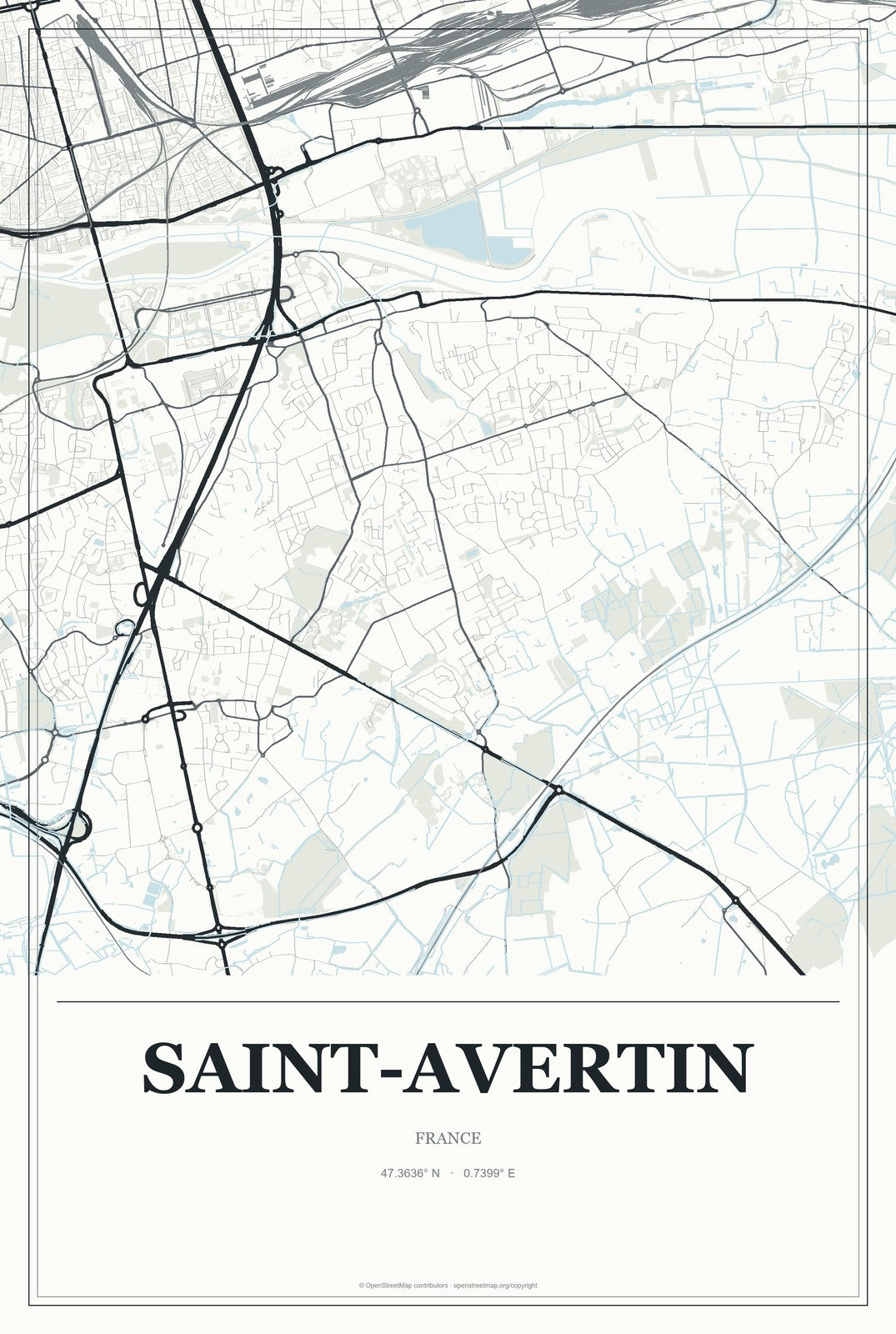 Saint-Avertin, France City Map Aluminum Sign in Gallery Air style