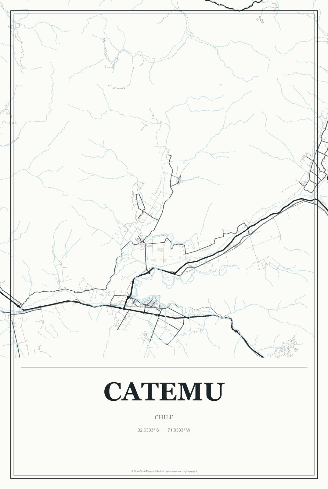 Catemu, Chile City Map Aluminum Sign in Gallery Air style