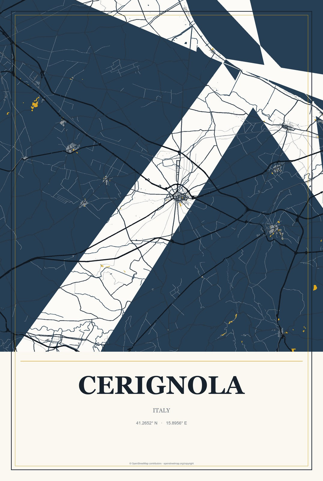 Cerignola, Italy City Map Aluminum Sign in Citrine Modern style