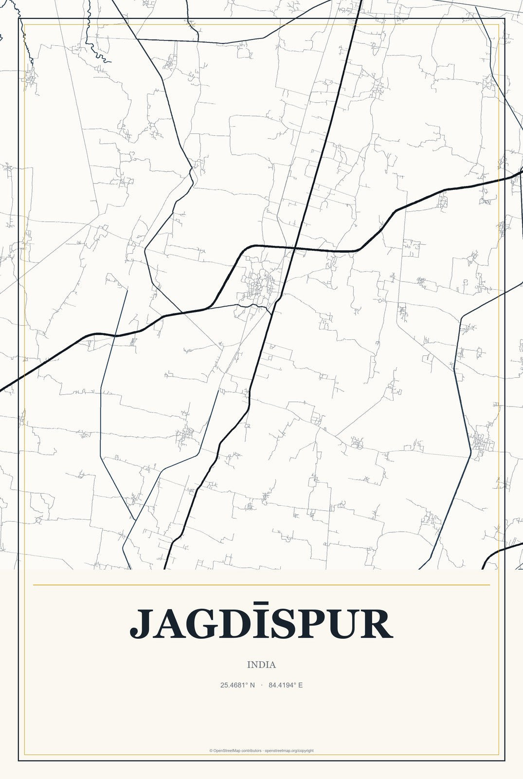 Jagdīspur, India City Map Aluminum Sign in Citrine Modern style