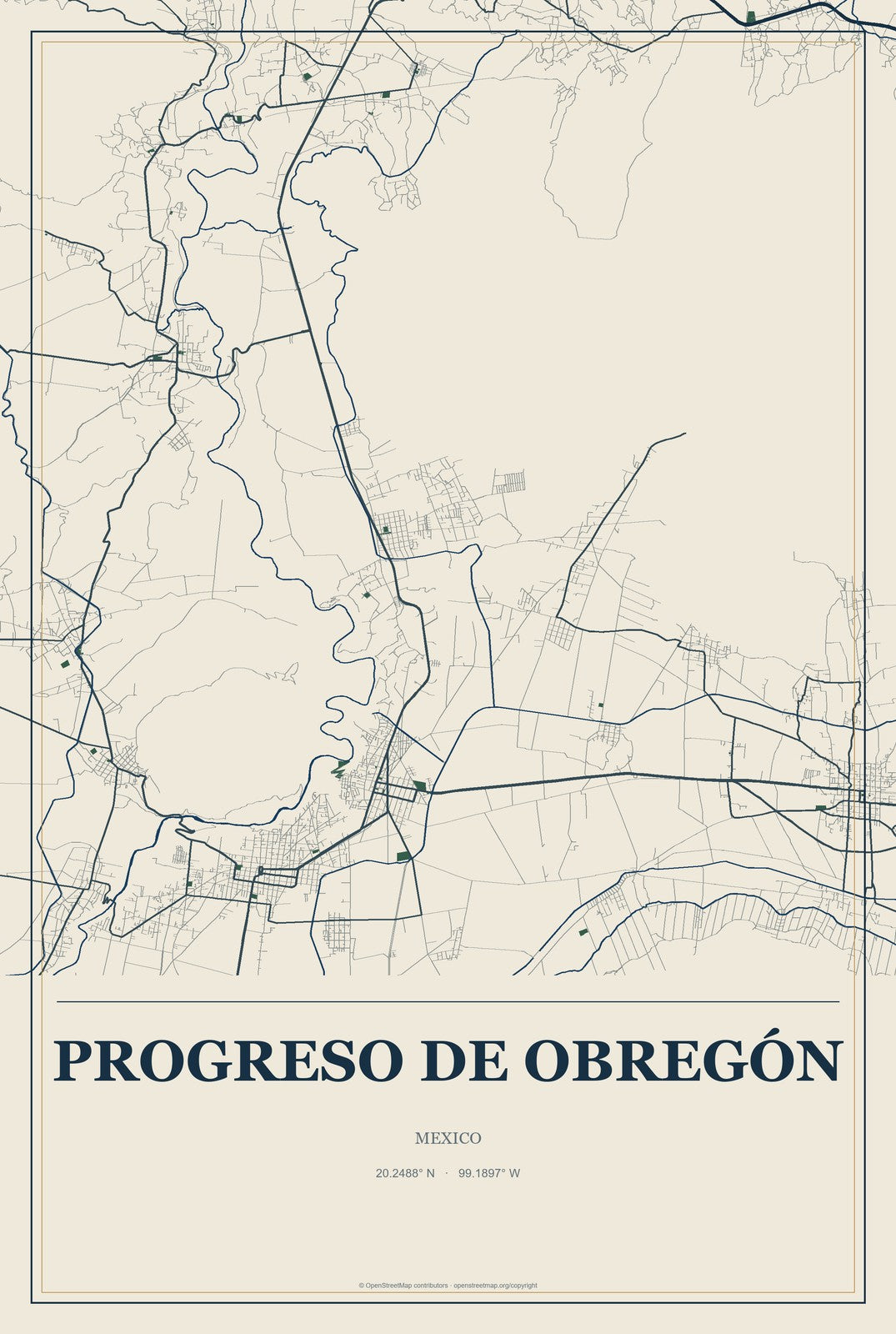 Progreso de Obregón, Mexico City Map Aluminum Sign in Coastal Cutout style