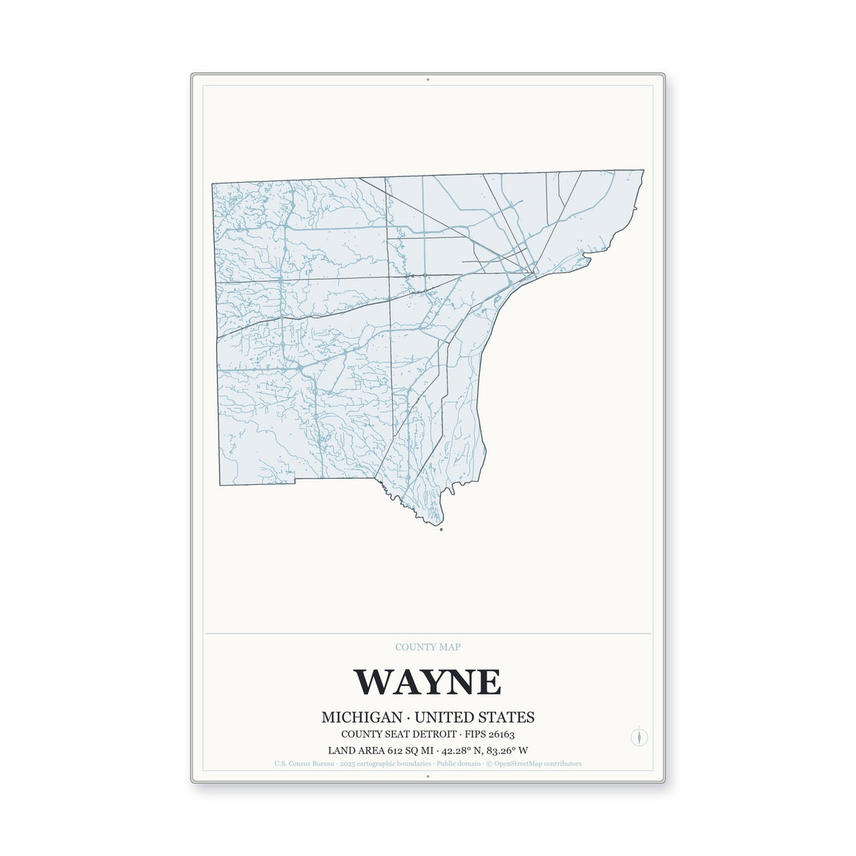 Wayne County, Michigan Map Aluminum Sign in Gallery Air style