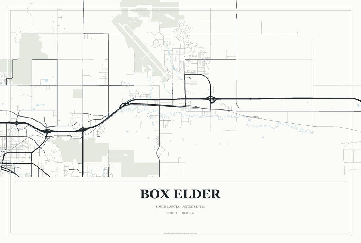 Box Elder, South Dakota City Map Aluminum Sign in Gallery Air style