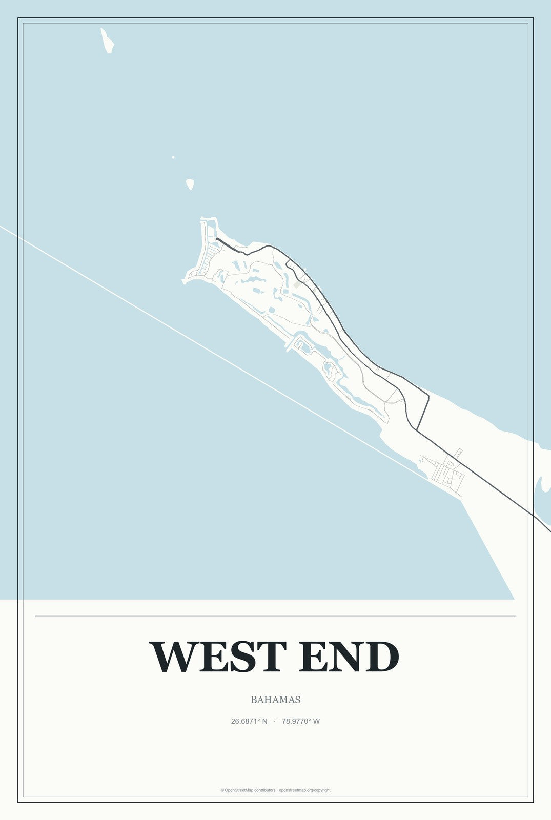 West End, Bahamas City Map Aluminum Sign in Gallery Air style