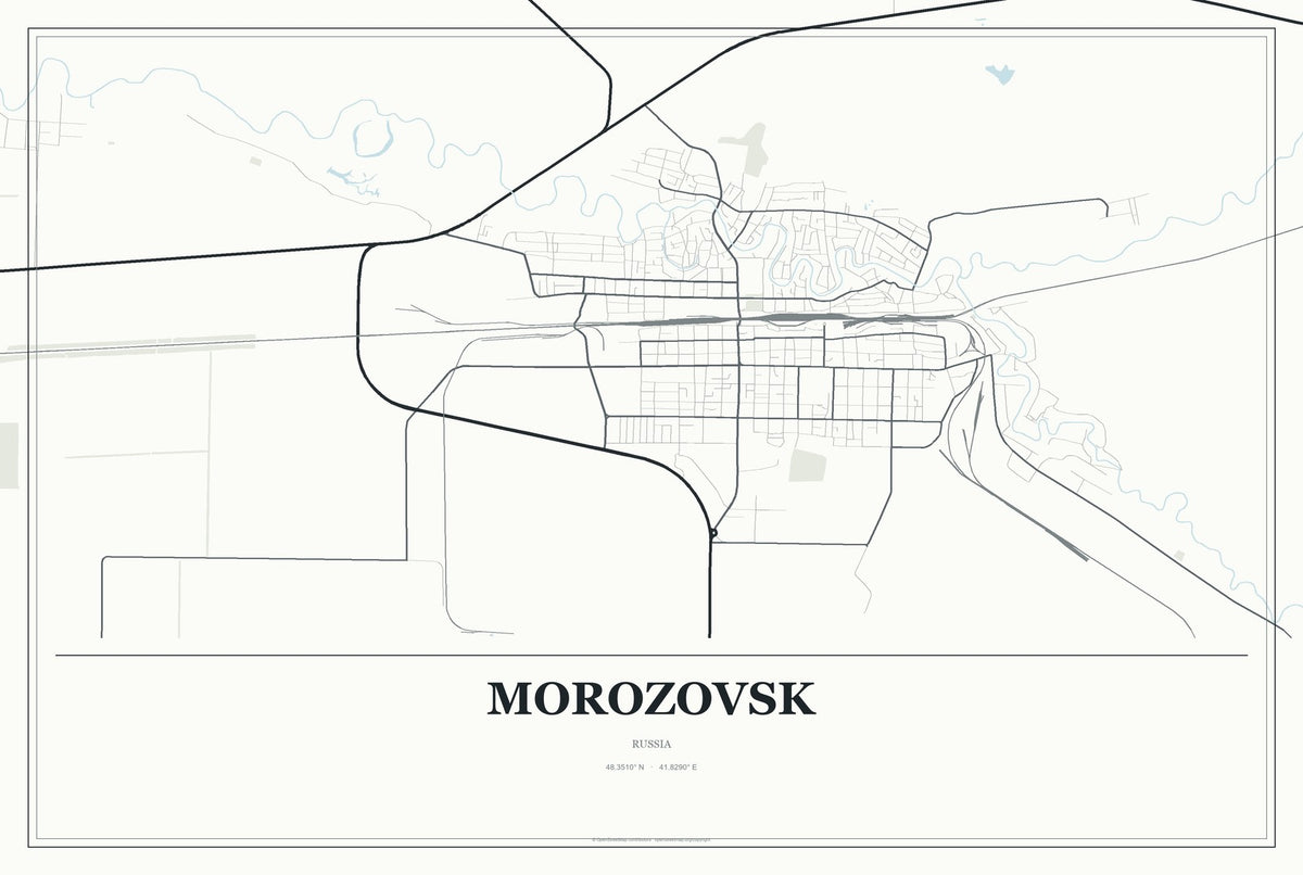 Morozovsk, Russia City Map Aluminum Sign in Gallery Air style