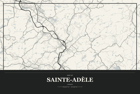 Sainte-Adèle, Canada City Map Aluminum Sign in Museum Plaque style