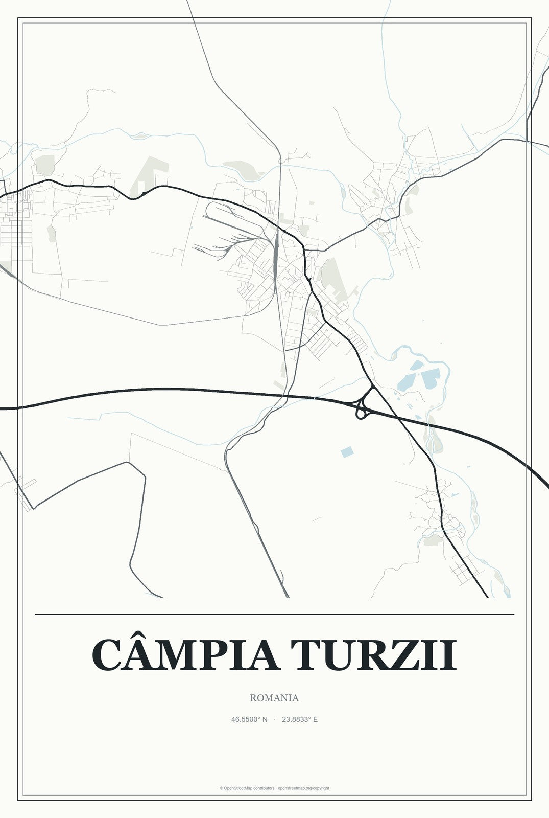 Câmpia Turzii, Romania City Map Aluminum Sign in Gallery Air style