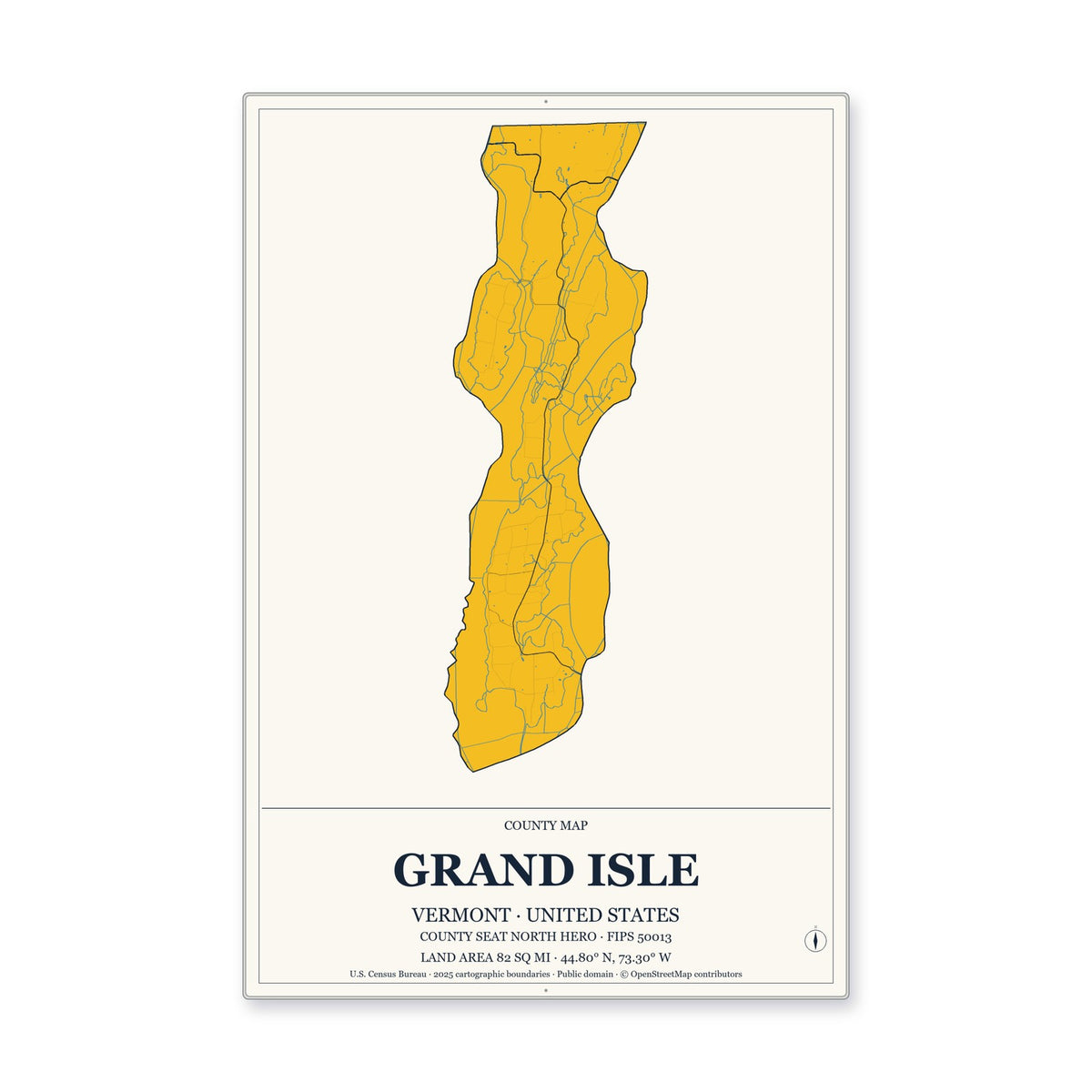 Grand Isle County, Vermont Map Aluminum Sign in Citrine Modern style
