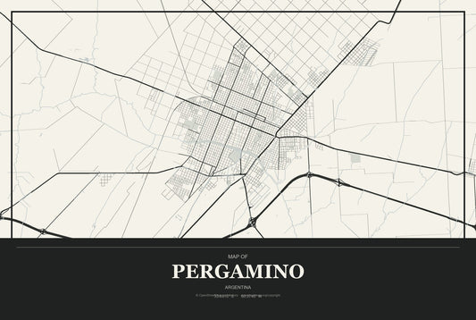Pergamino, Argentina City Map Aluminum Sign in Museum Plaque style