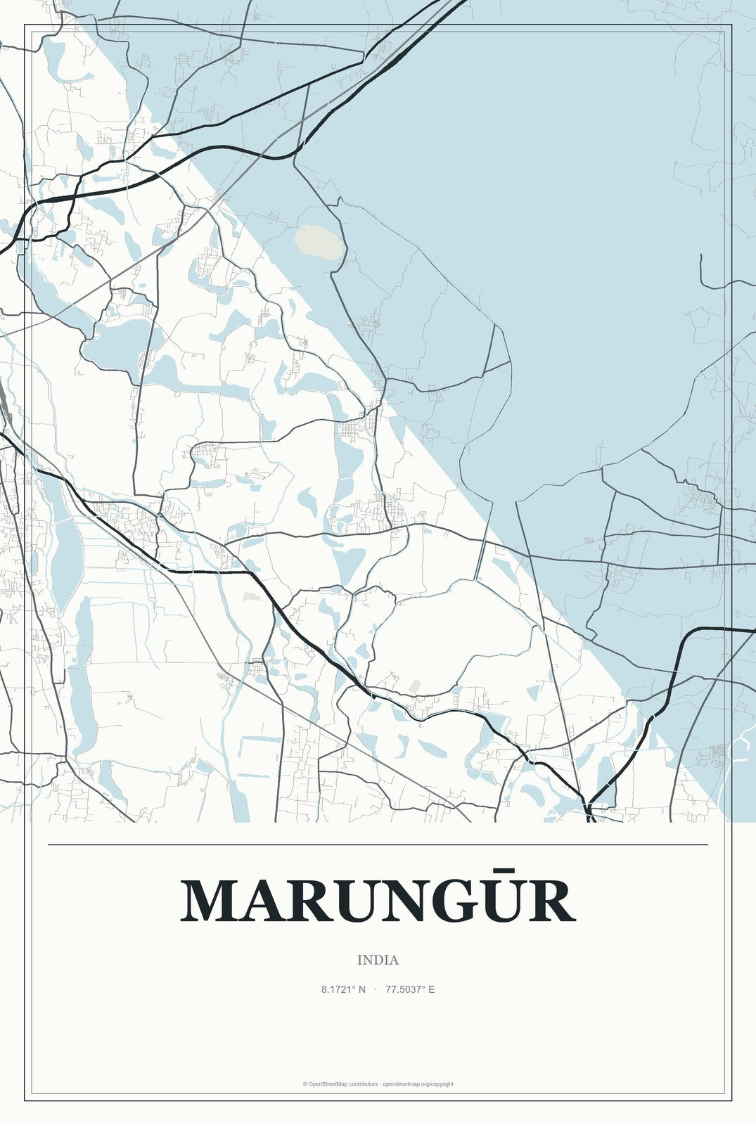 Marungūr, India City Map Aluminum Sign in Gallery Air style
