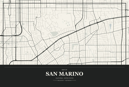 San Marino, California City Map Aluminum Sign in Museum Plaque style