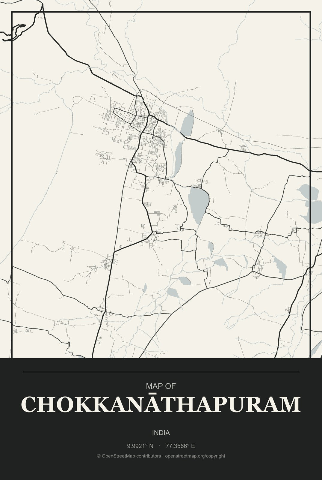 Chokkanāthapuram, India City Map Aluminum Sign in Museum Plaque style