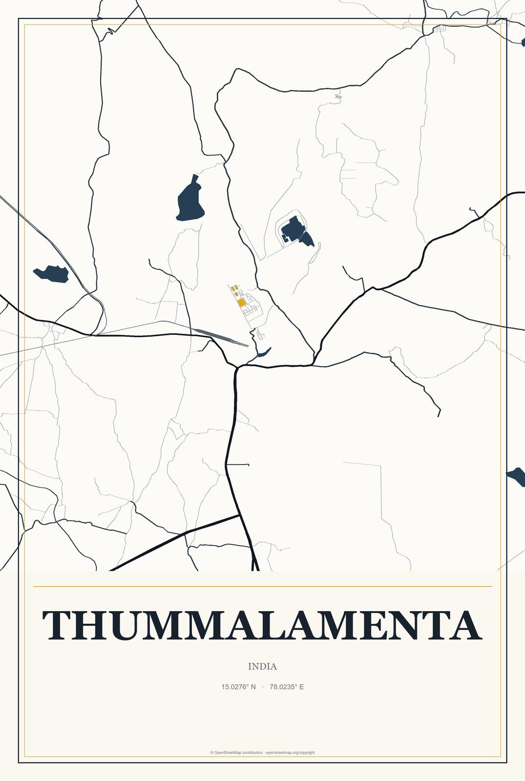 Thummalamenta, India City Map Aluminum Sign in Citrine Modern style