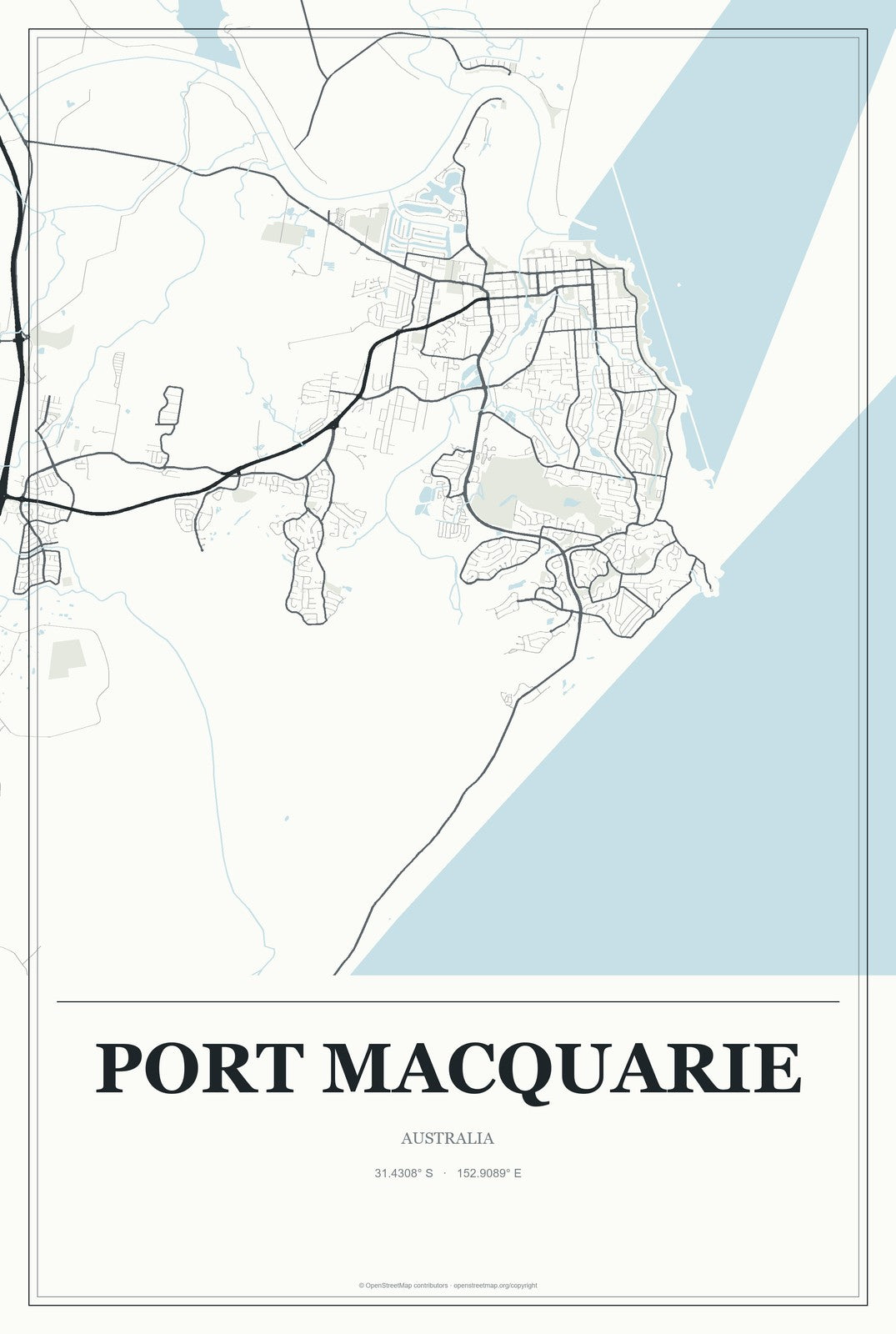 Port Macquarie, Australia City Map Aluminum Sign in Gallery Air style