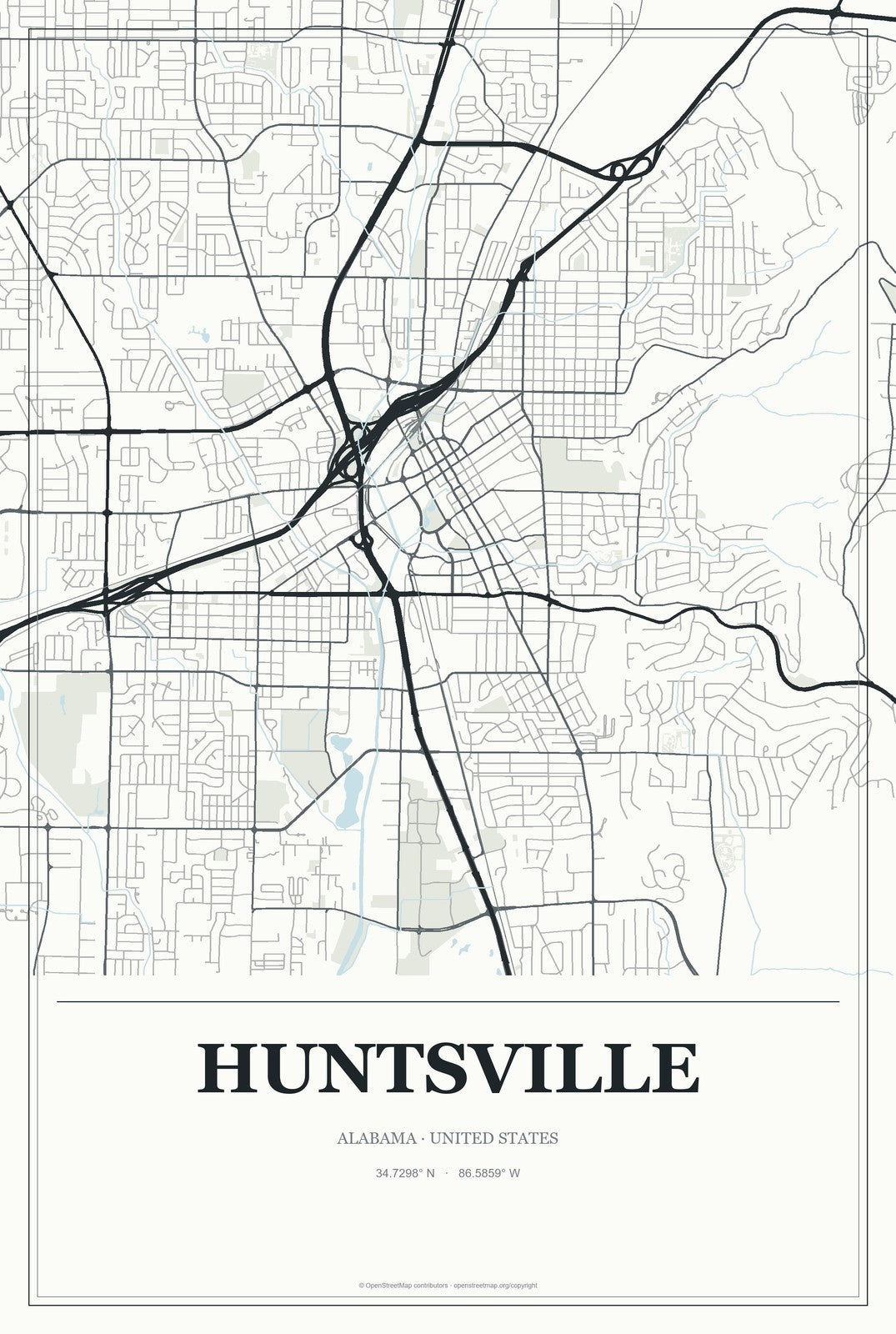 Huntsville, Alabama City Map Aluminum Sign in Gallery Air style
