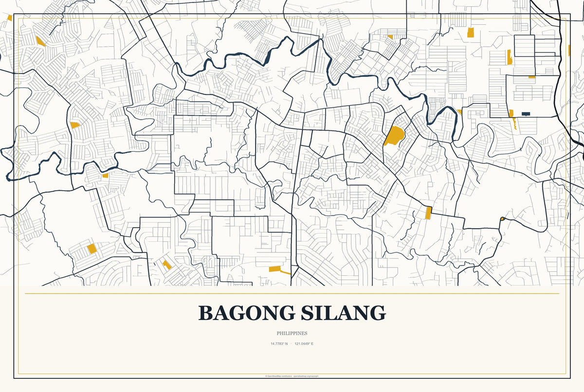 Bagong Silang, Philippines City Map Aluminum Sign in Citrine Modern style