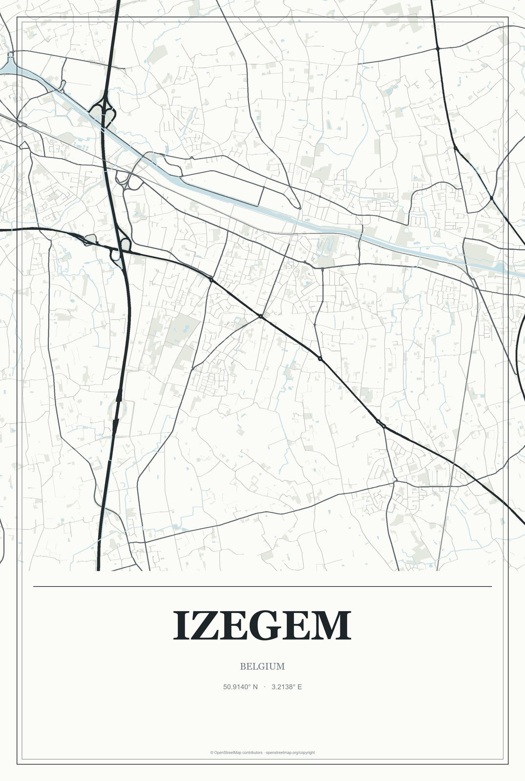 Izegem, Belgium City Map Aluminum Sign in Gallery Air style