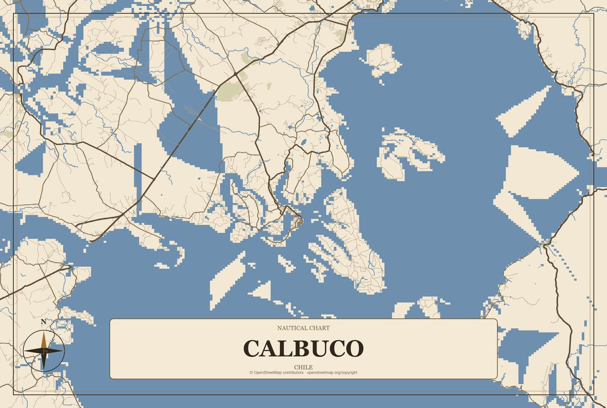 Calbuco, Chile City Map Aluminum Sign in Heritage Nautical style