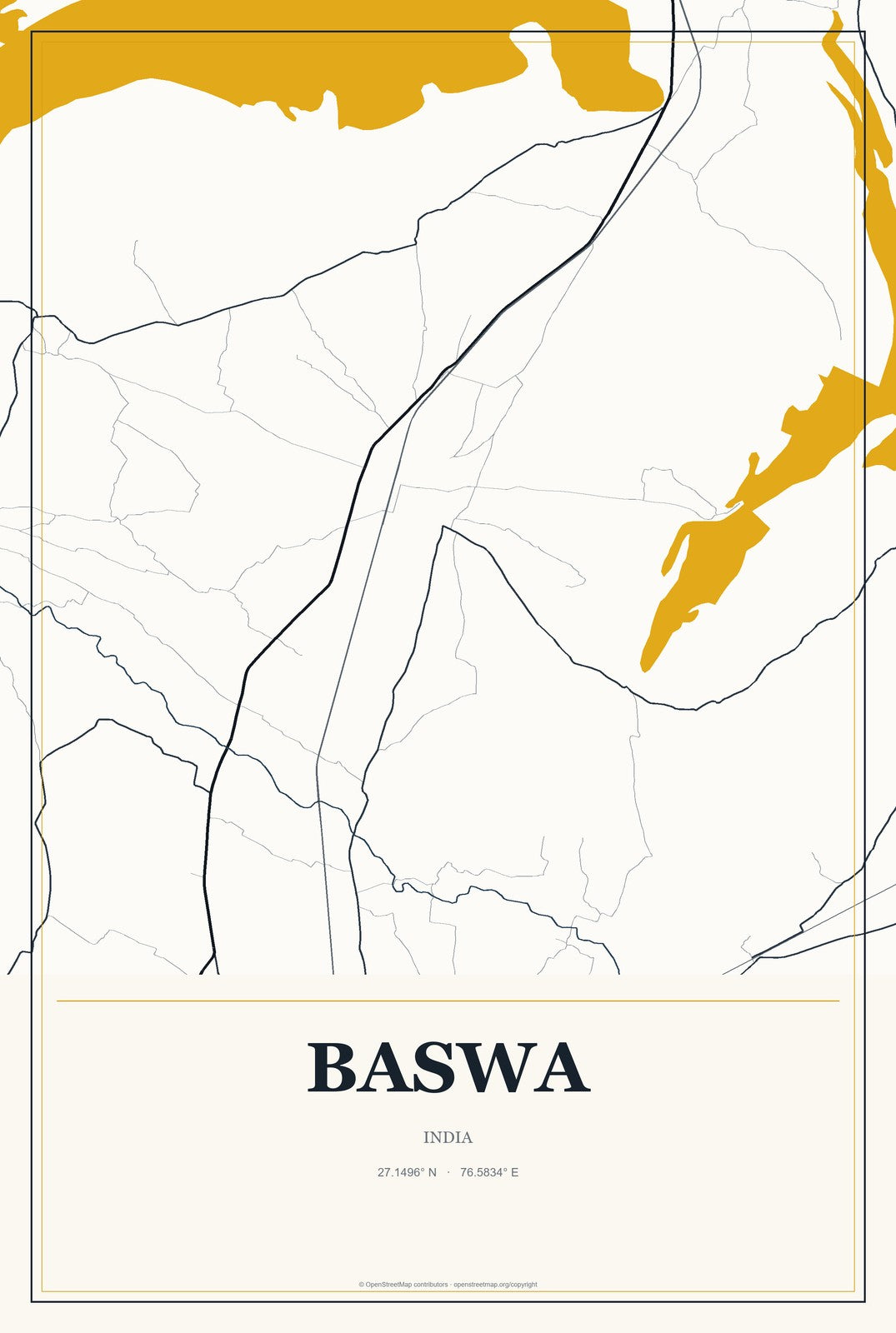Baswa, India City Map Aluminum Sign in Citrine Modern style