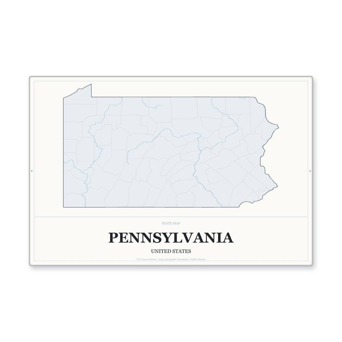 Pennsylvania state map aluminum sign in Gallery Air style