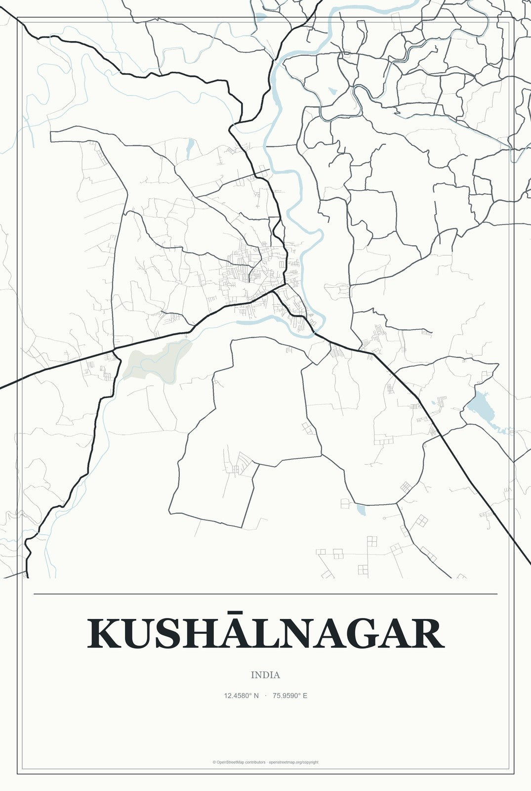 Kushālnagar, India City Map Aluminum Sign in Gallery Air style