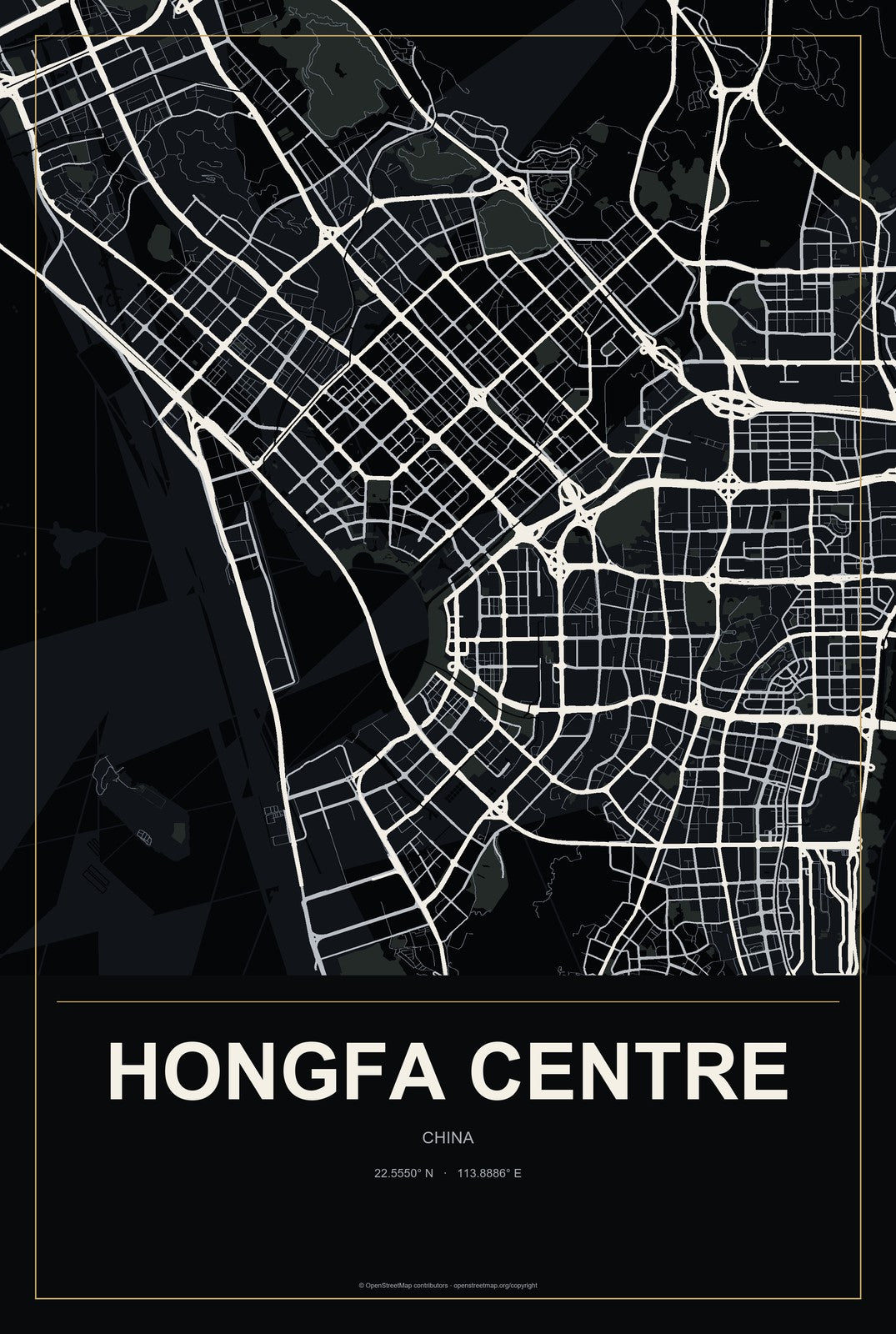 Hongfa Centre, China City Map Aluminum Sign in Metropolitan Noir style