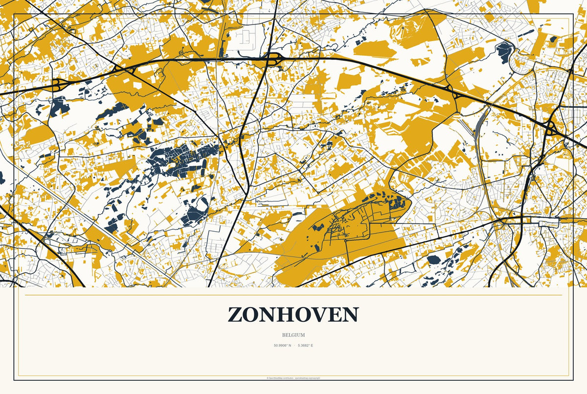 Zonhoven, Belgium City Map Aluminum Sign in Citrine Modern style