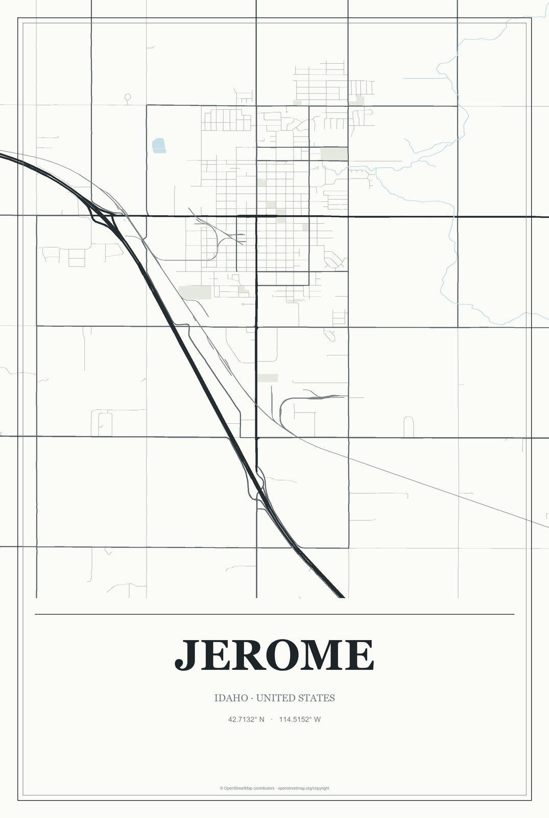 Jerome, Idaho City Map Aluminum Sign in Gallery Air style