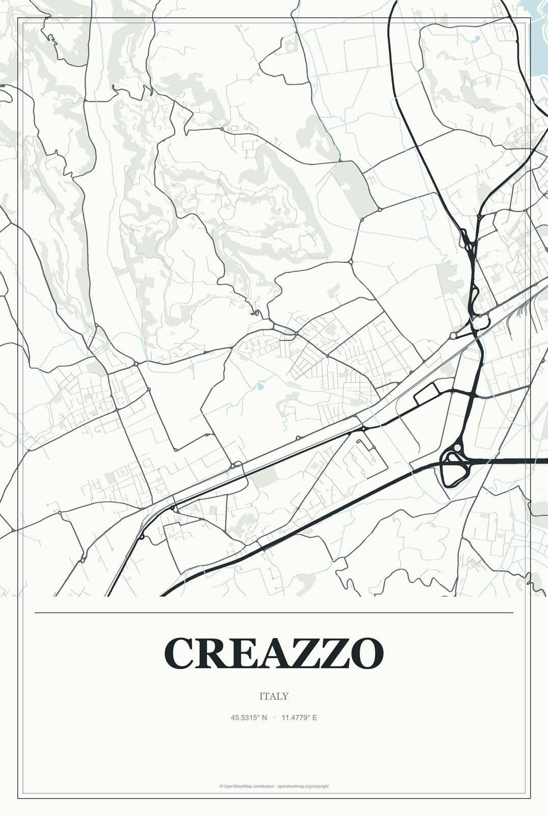 Creazzo, Italy City Map Aluminum Sign in Gallery Air style