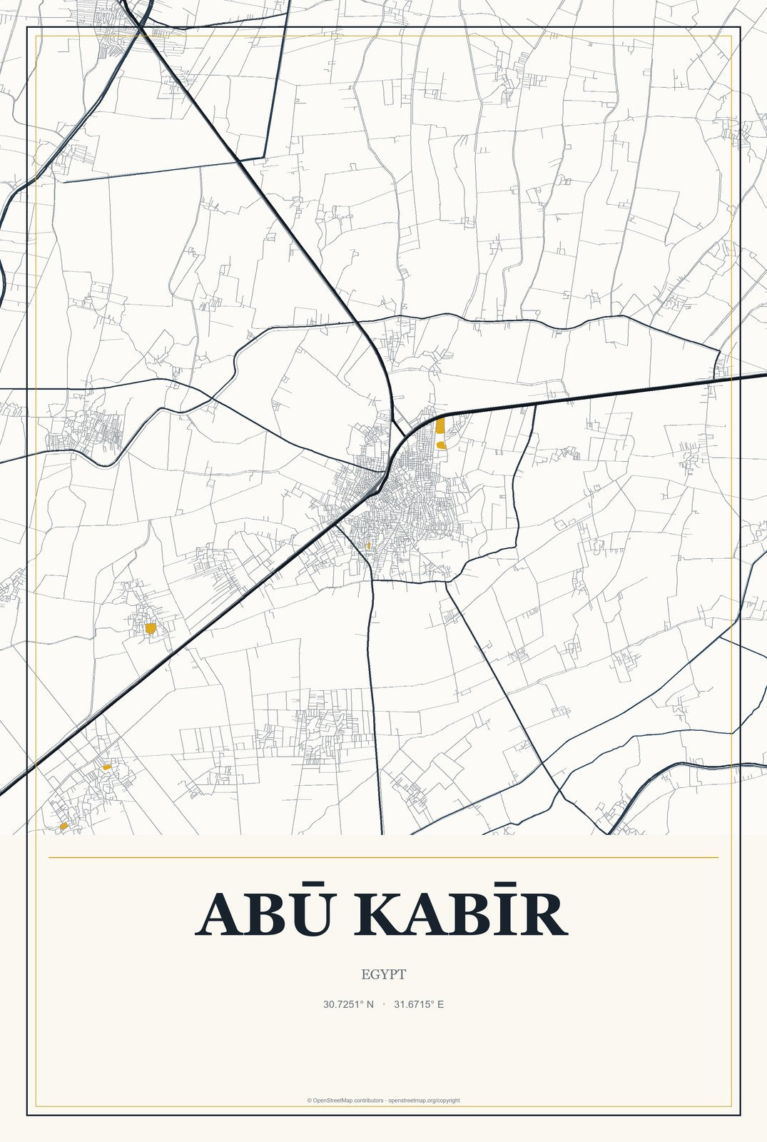Abū Kabīr, Egypt City Map Aluminum Sign in Citrine Modern style