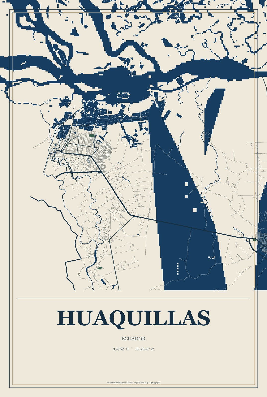 Huaquillas, Ecuador City Map Aluminum Sign in Coastal Cutout style