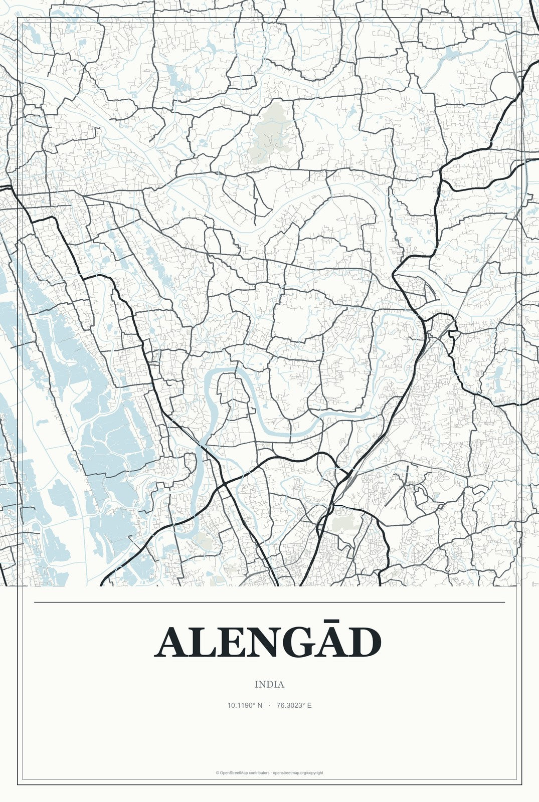 Alengād, India City Map Aluminum Sign in Gallery Air style