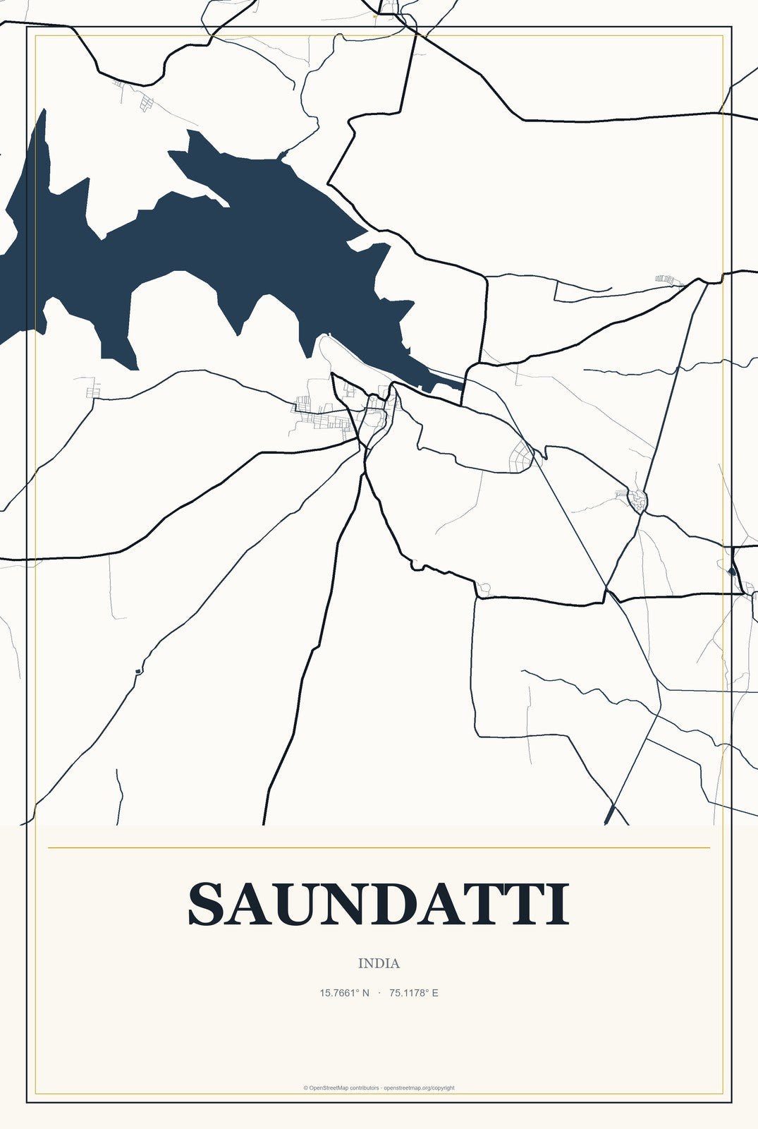 Saundatti, India City Map Aluminum Sign in Citrine Modern style