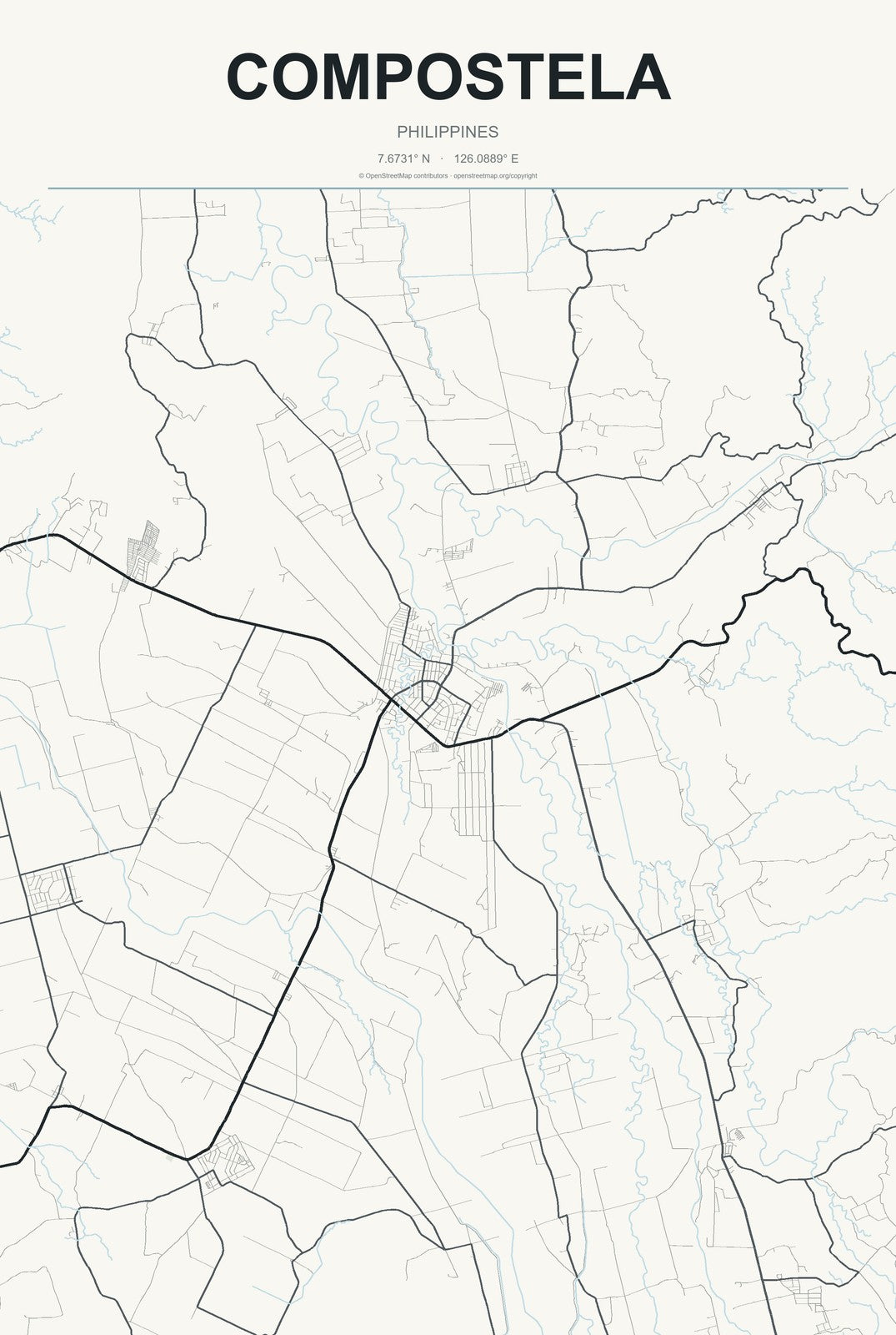 Compostela, Central Visayas, Philippines City Map Aluminum Sign in Headline Atlas style