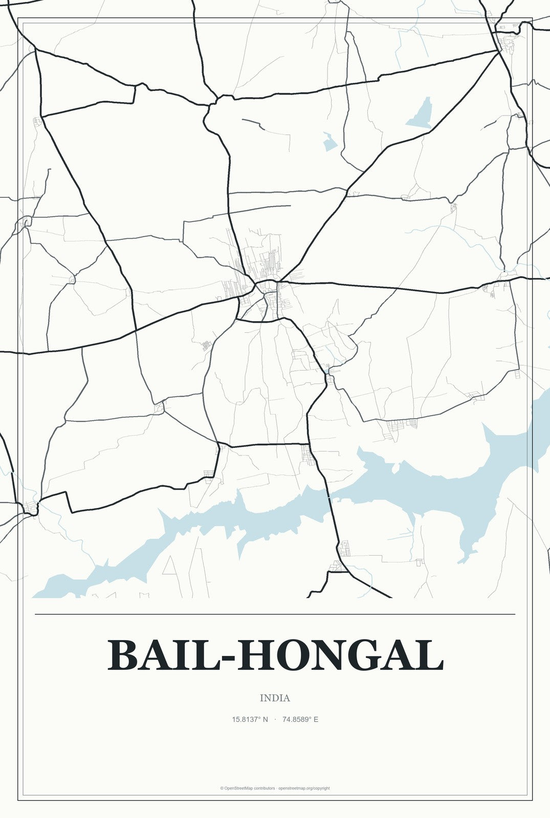 Bail-Hongal, India City Map Aluminum Sign in Gallery Air style
