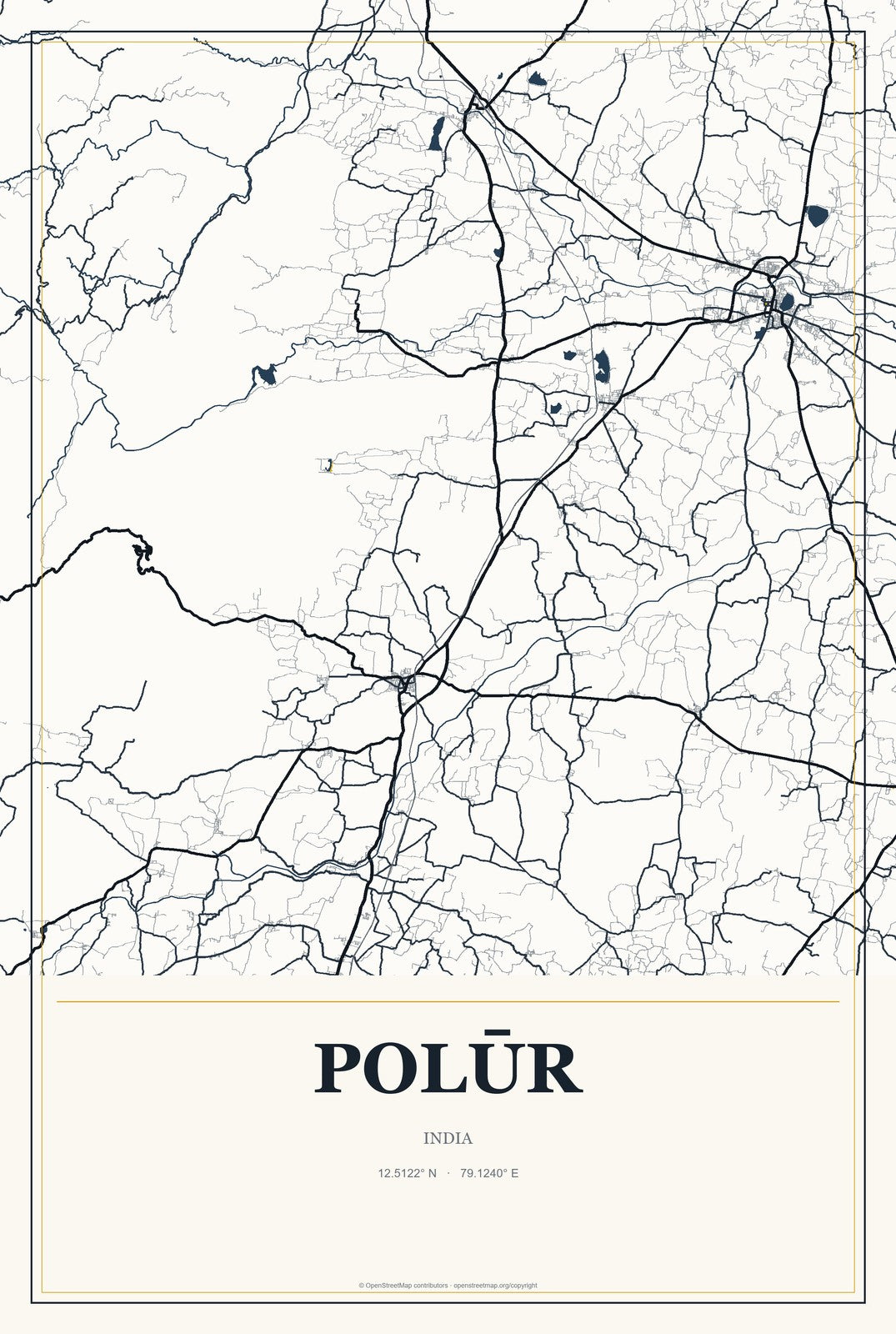 Polūr, India City Map Aluminum Sign in Citrine Modern style