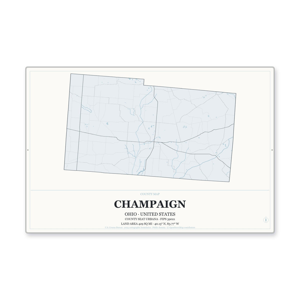 Champaign County, Ohio Map Aluminum Sign in Gallery Air style