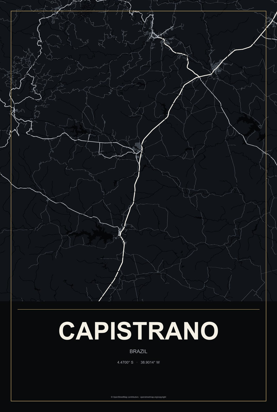 Capistrano, Brazil City Map Aluminum Sign in Metropolitan Noir style