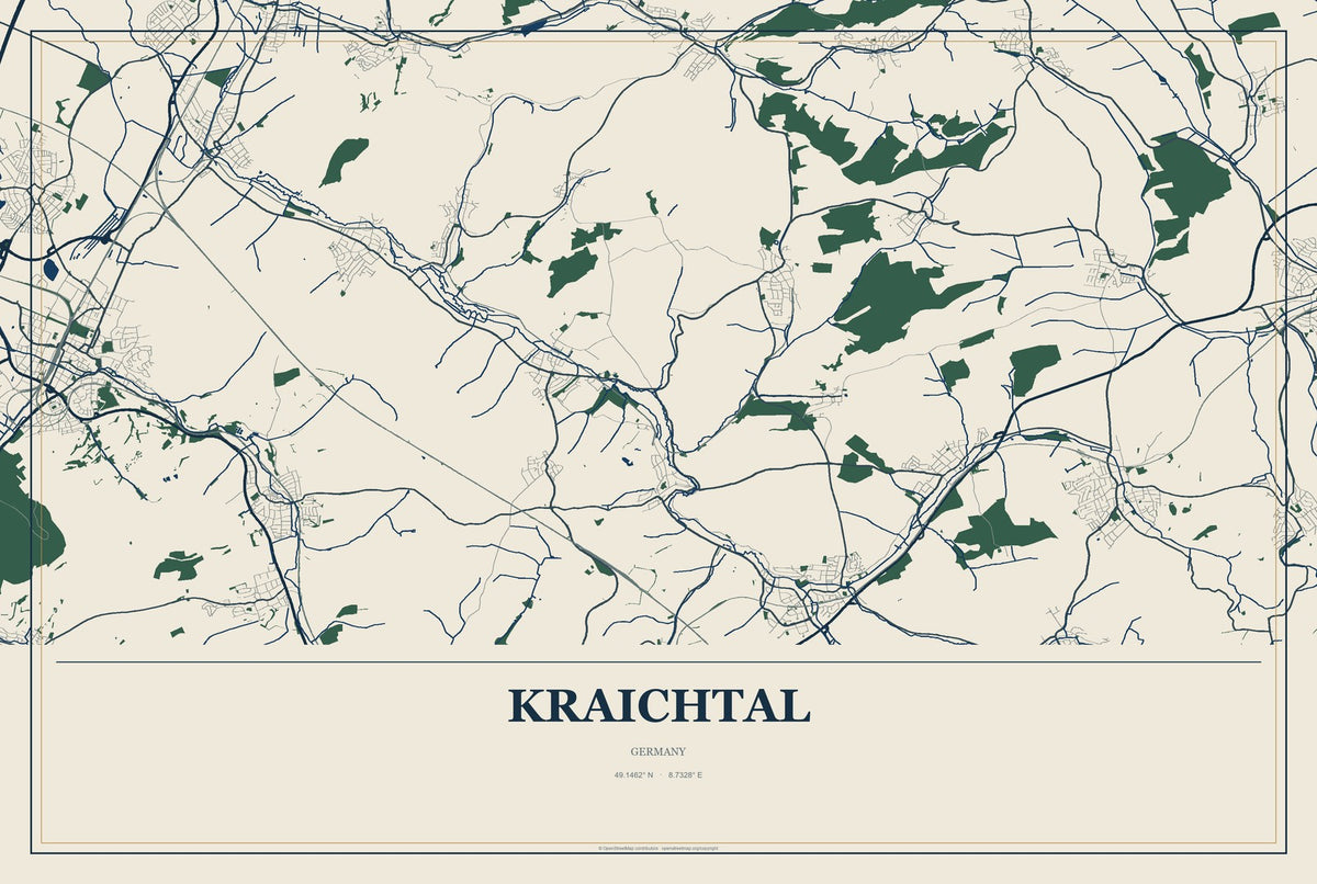 Kraichtal, Germany City Map Aluminum Sign in Coastal Cutout style